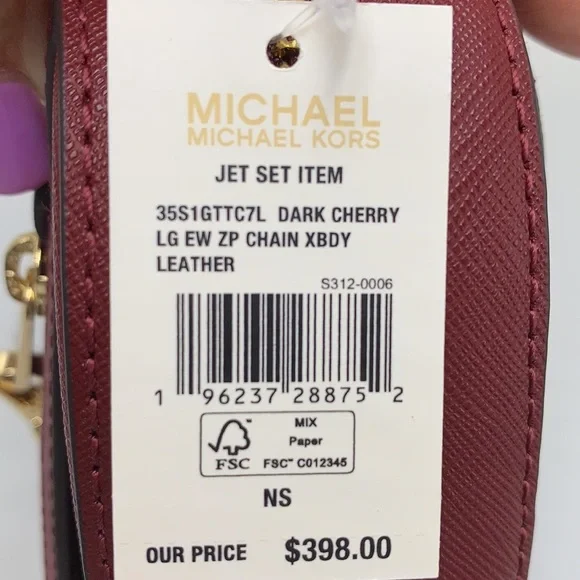 MICHAEL KORS LARGE EW CROSSBODY DARK CHERRY 🍒 & SM TOP ZIP COINPOUCH MULBERRY - Picture 16 of 16